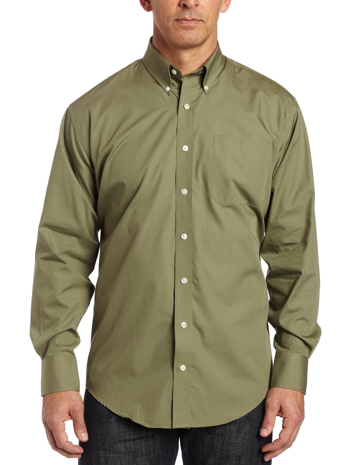 nautica mens solid poplin button-down shirt, army green, 17.